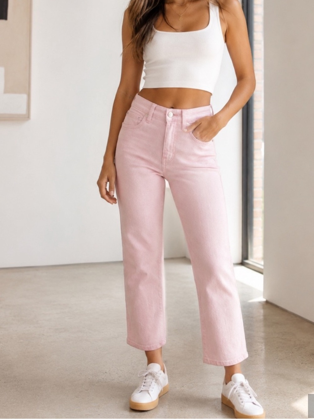 J. Crew Essential Straight Jeans Size 26 Pale Pink Garment Dye Crop Stretch